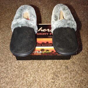 Skechers Cali Womens 6W Cozy Campfire‎ Black Memory Foam Slippers Wide